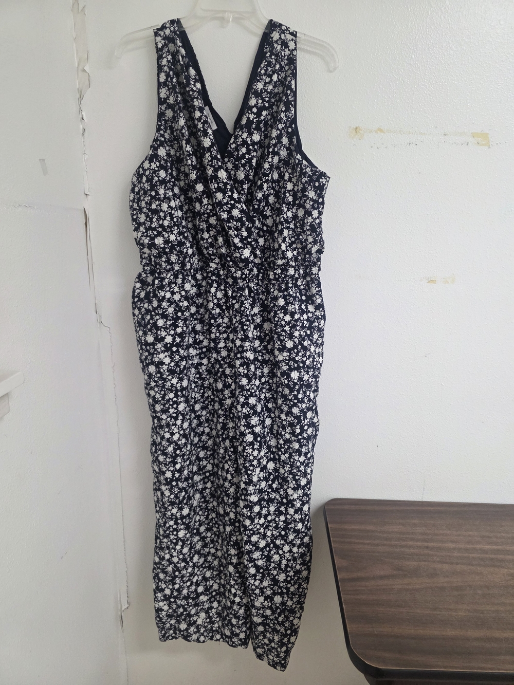 Maurices Navy Floral Surplice Jumpsuit (0677)